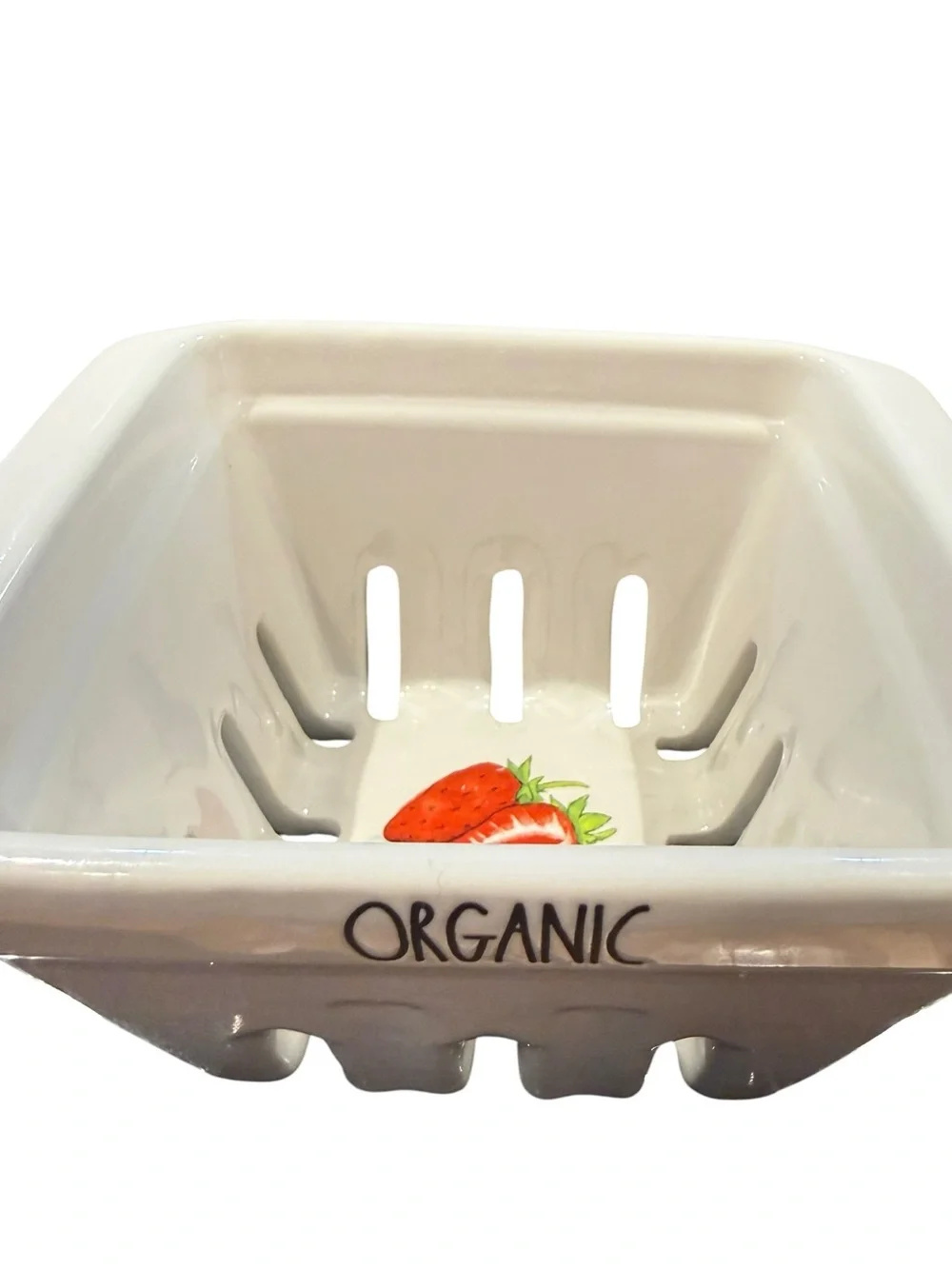 Rae Dunn Ceramic “Organic” Strawberry Berry Bowl Colander Strainer